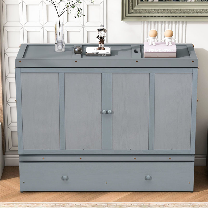Grand lit gris avec espace de rangement stable et spacieux, Gris, Grand lit