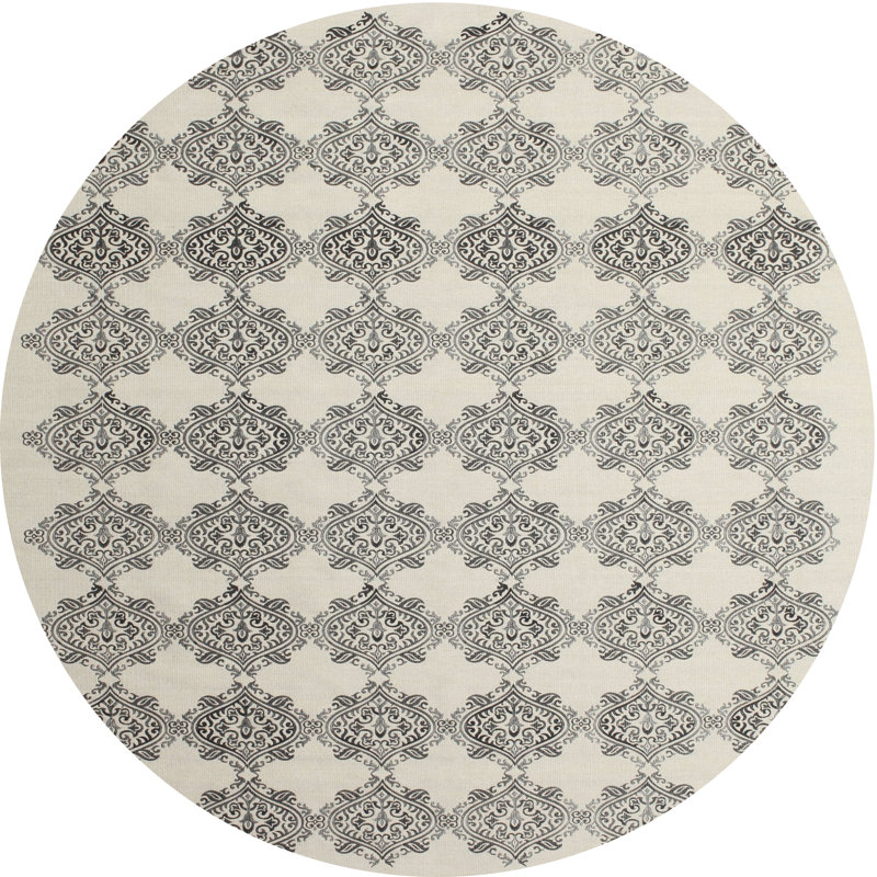 Tapis gris/zone noire contemporaine, Rond 7 pi