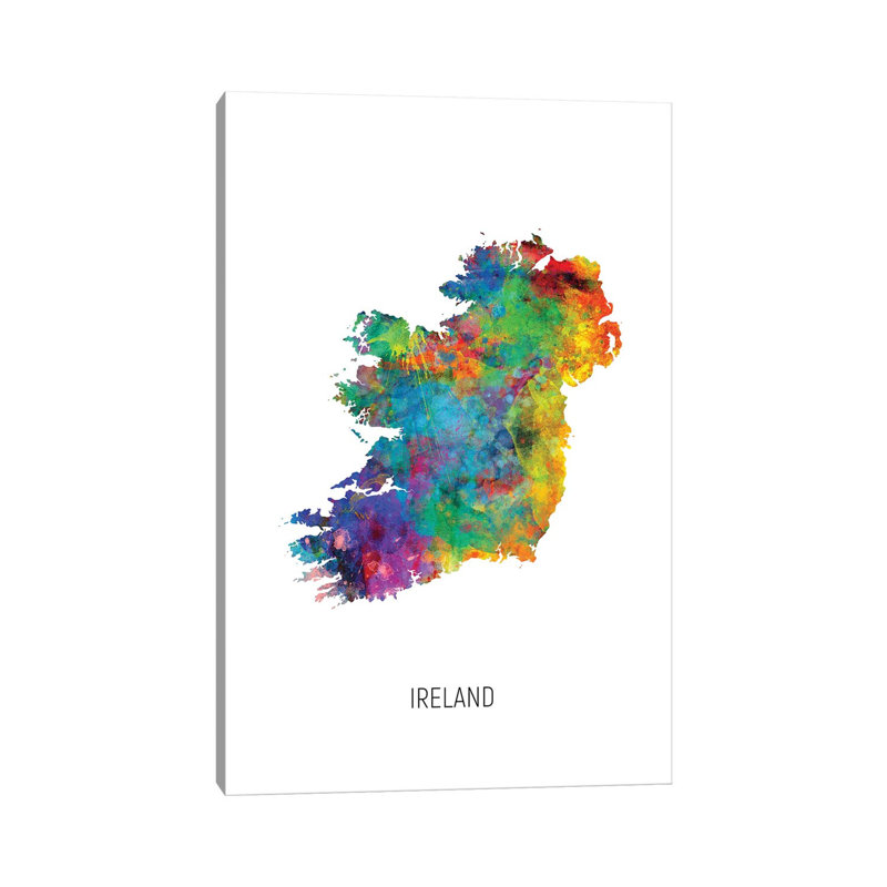 Carte de l'Irlande par Michael Tompsett - impression d'art graphique, H 60 po x l 40po x P 1,5 po, Toile tendue, Pas de tapis