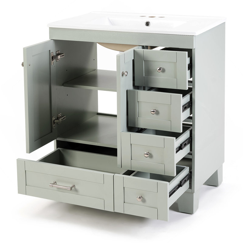 Meuble-lavabo de salle de bain avec lavabo et tiroirs à fermeture en douceur, Bleu/Gris
