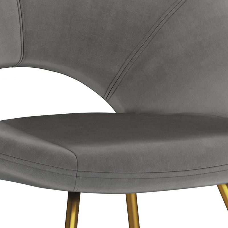Barrett 25"W Upholstered Velvet Contemporary Accent Chair with Curved Back and Gold Metal Base, Gray Velvet