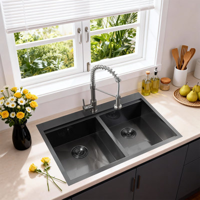 33''× 22''× 10'' Gunmetal Black Kitchen Sink