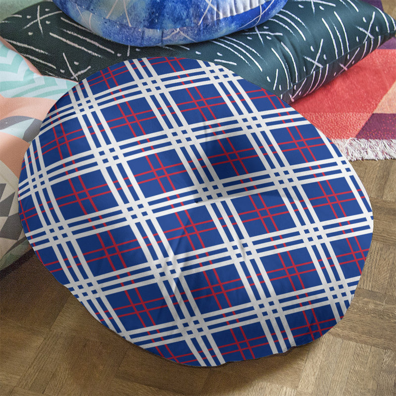 Housse de coussin ronde de luxe en forme de ballon de football New England, 26 po x 26 po, Bleu / Rouge / Blanc