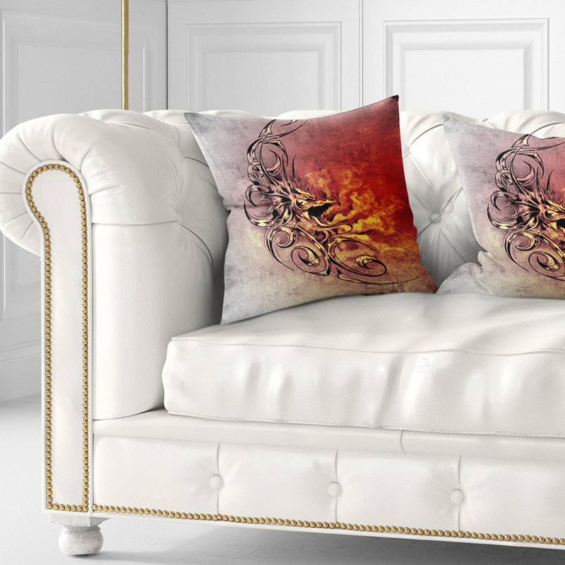 Dessin de tigre médiéval avec croquis de portrait, 16 po x 1 po, Coussin décoratif