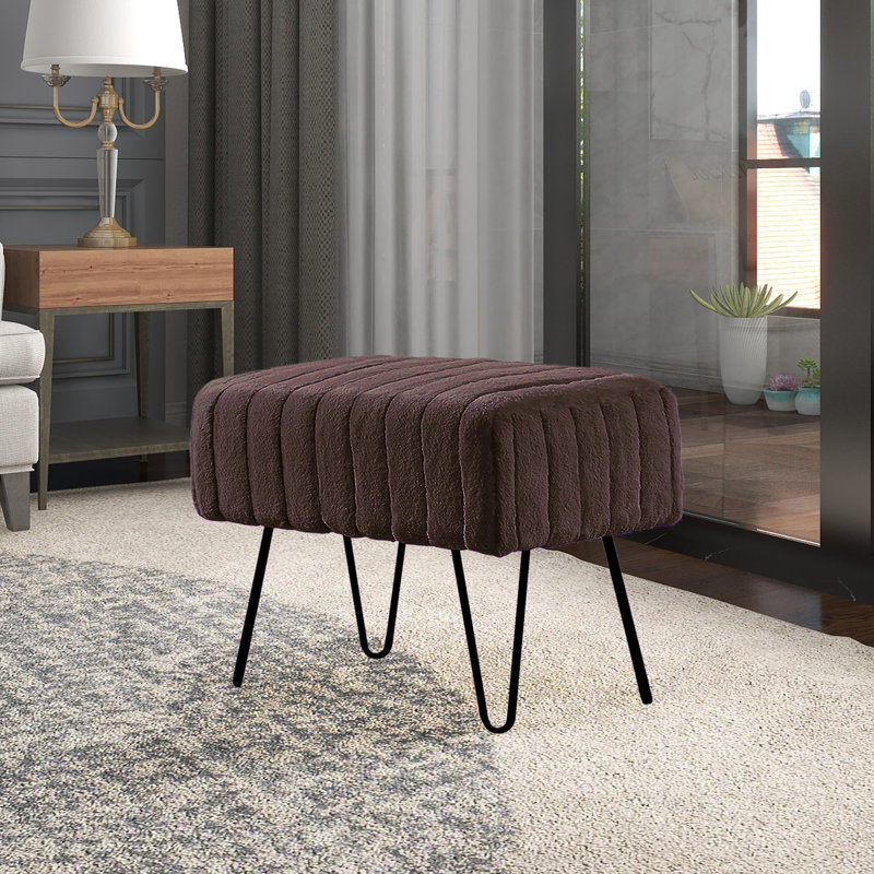 Defranco Upholstered Ottoman, Chocolate Faux Fur