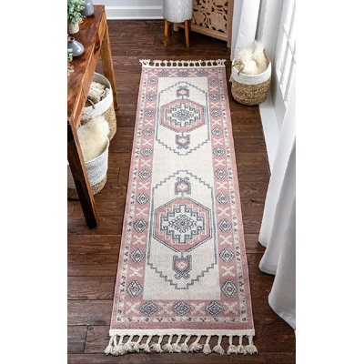 Tapis rose / crème en polypropylène tissé à la machine Antonette