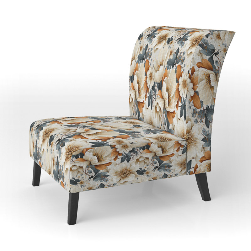 Motif floral orange rustique élégant - Fauteuil de chambre rembourré de style campagnard, fauteuil d'appoint rustique floral