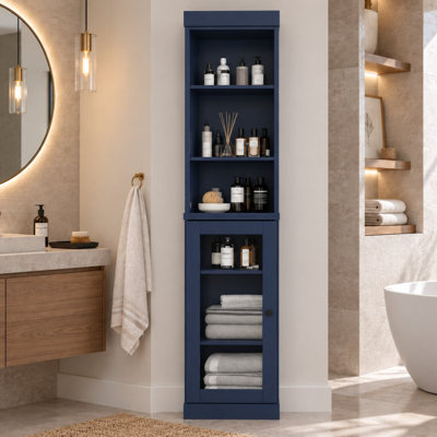 Armoire de rangement 100% bois massif 16,5 po avec portes en verre transparent et tablettes réglables