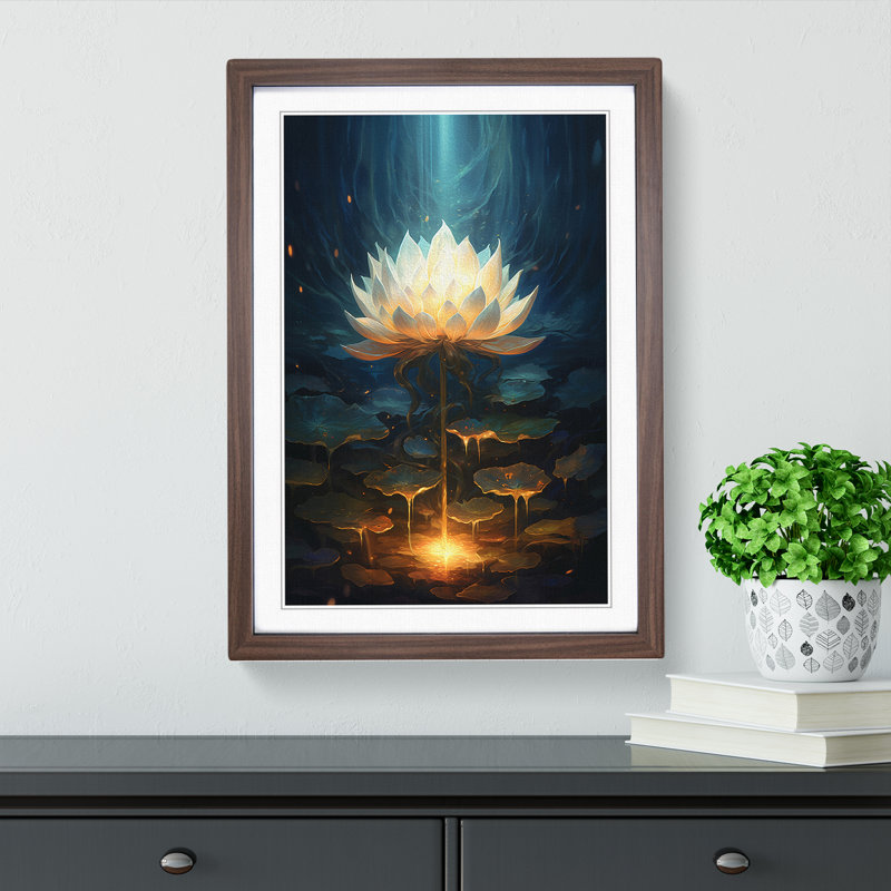 Lotus Flower Conceptual - Single Picture Frame Print on Wood, 64cm H x 46cm W x 2cm D, Walnut Framed
