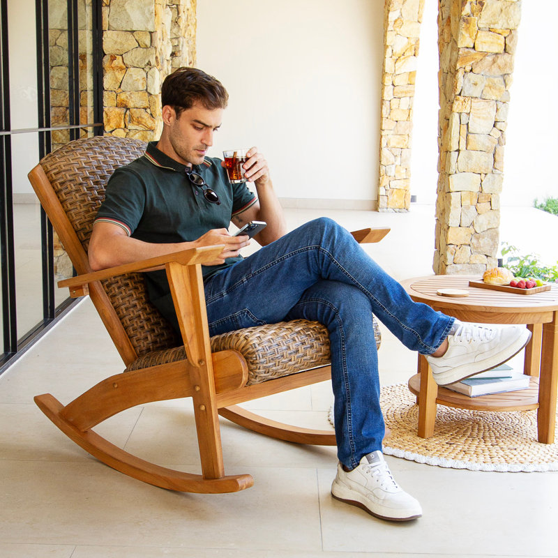 Chaise berçante d'extérieur en teck indonésien Deaires