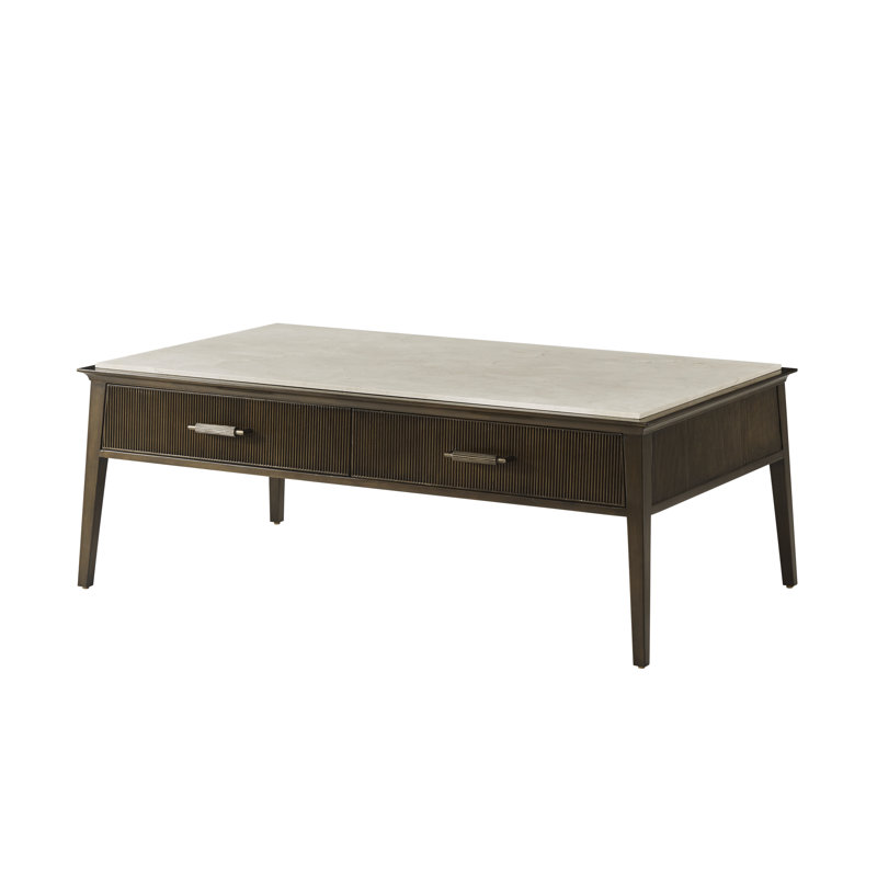 Bistre Wood Coffee Table with Marble Top and Storage