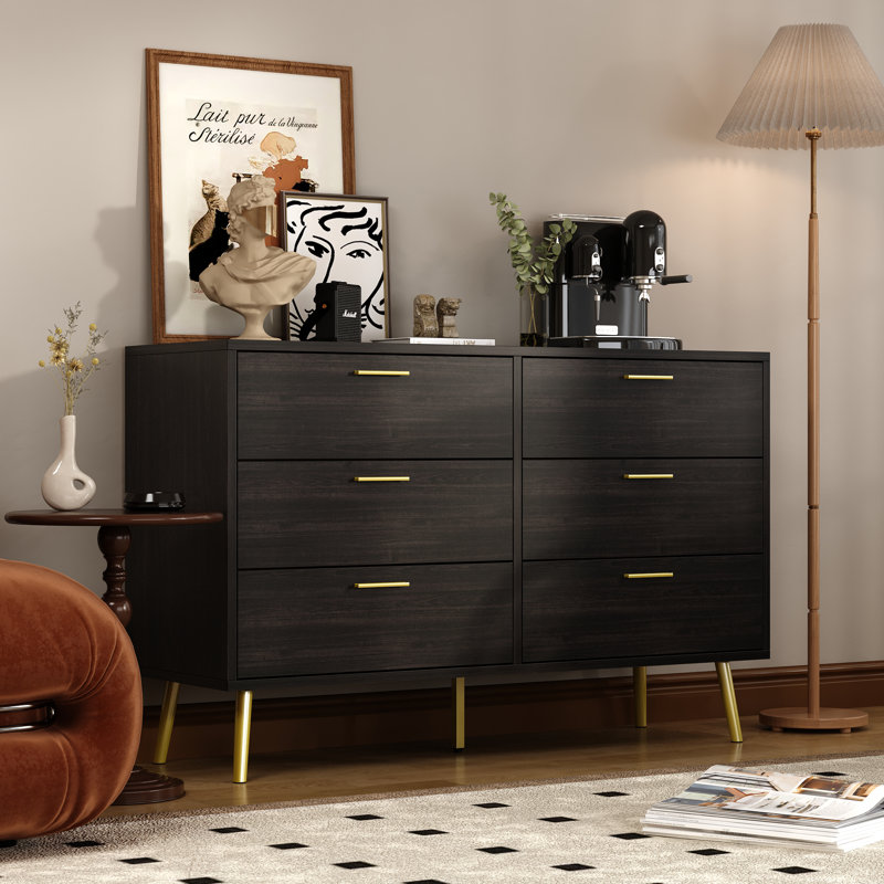 Safira 6-Drawer 47.2" W Double Dresser, Black