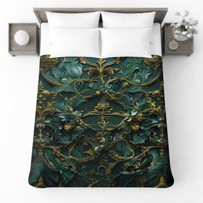 Ornate Botanical Motif Quilted Bedspread All Sizes
