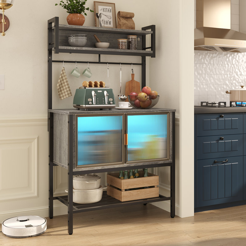 Alfard 86Cm Iron with Cabinet Baker's Rack with Microwave Compatibility, Grey
