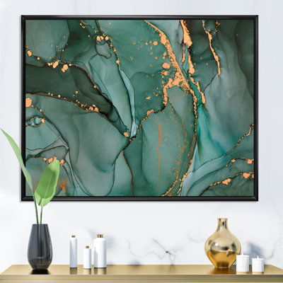 " Turquoise And Gray Luxury Abstract Fluid IV " Painting Print