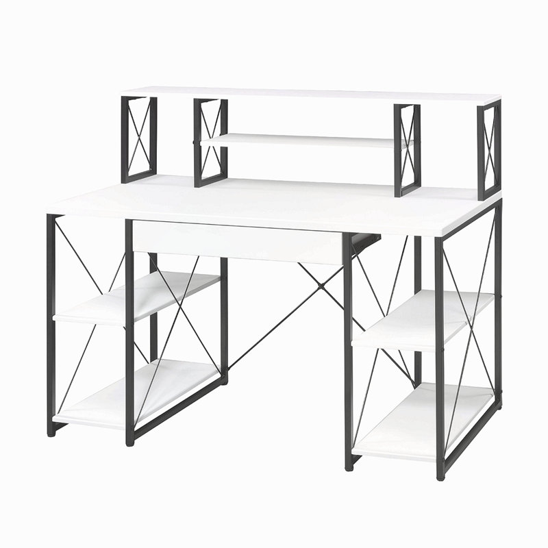 Bureau d'écriture avec un tiroir et 8 compartiments ouverts, Blanc