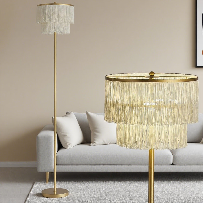 Bohemian Floor Lamp With Tassel Fringe Lampshade, 66 Inch Tall Mid Century Standing Lamp For Soft Ambient Lighting In Bedroom Living Room Nursery