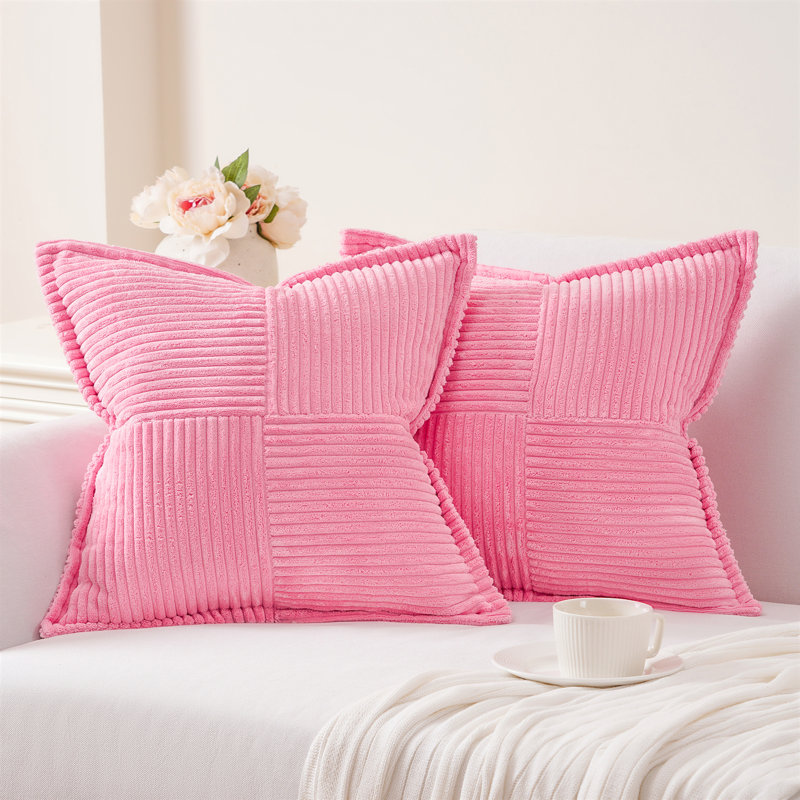 Housse de coussin carré en velours côtelé, H 18 po x l 18 po, Rose