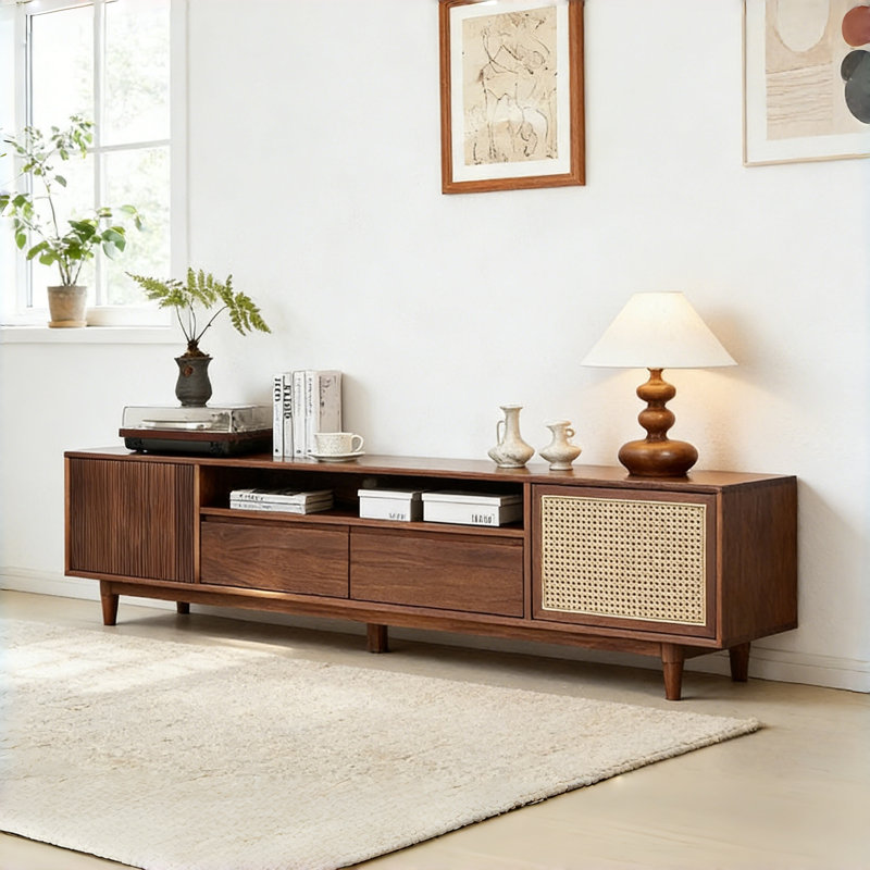 Meuble télé simple en bois massif avec rangement