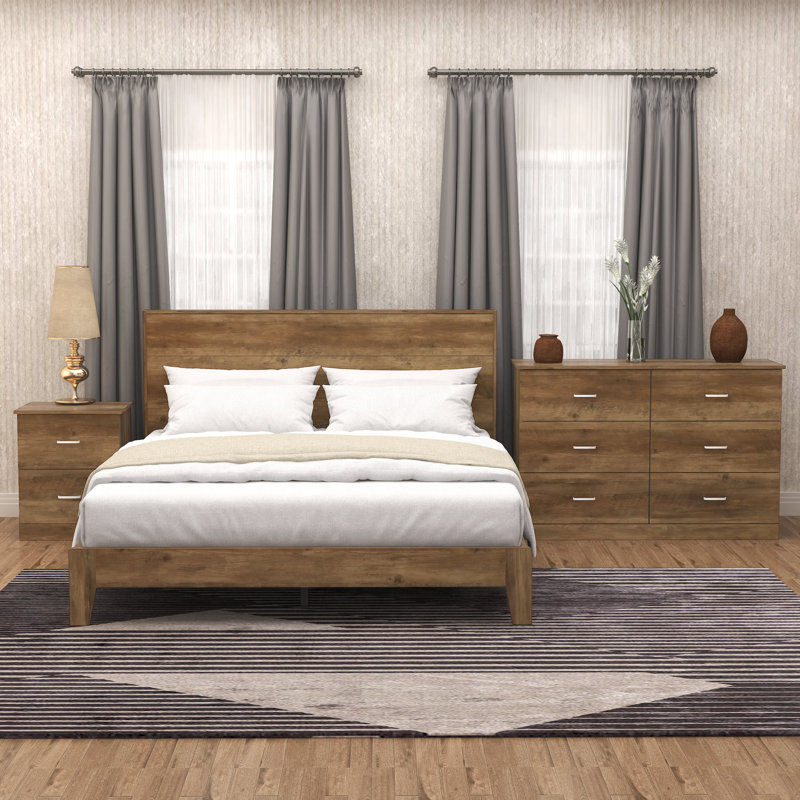 Allyannah 3 Pieces Bedroom Set, Queen, Knotty Oak