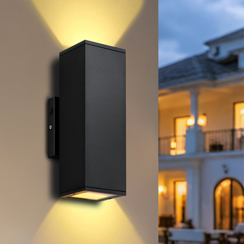 Modern Dimmable Led Outdoor Wall Light, Aluminum Rectangular Waterproof Wall Sconce Porch Light With Up Down Light And Tempered Glass 12W 2700K Wall Sconce
