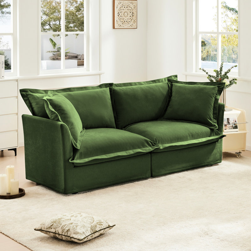 Chenille moderne, coussin rembourré et housse amovible pour 4 familles nombreuses, Chenille verte