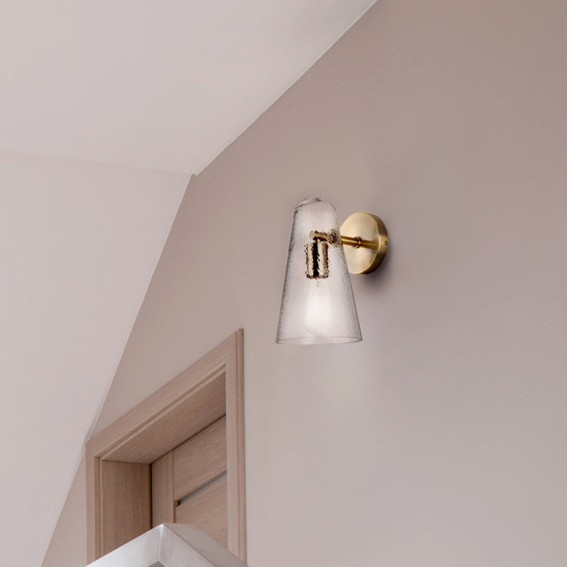 LUISA 5,88 po Applique murale 1 lumière avec abat-jour en verre martelé transparent, Or