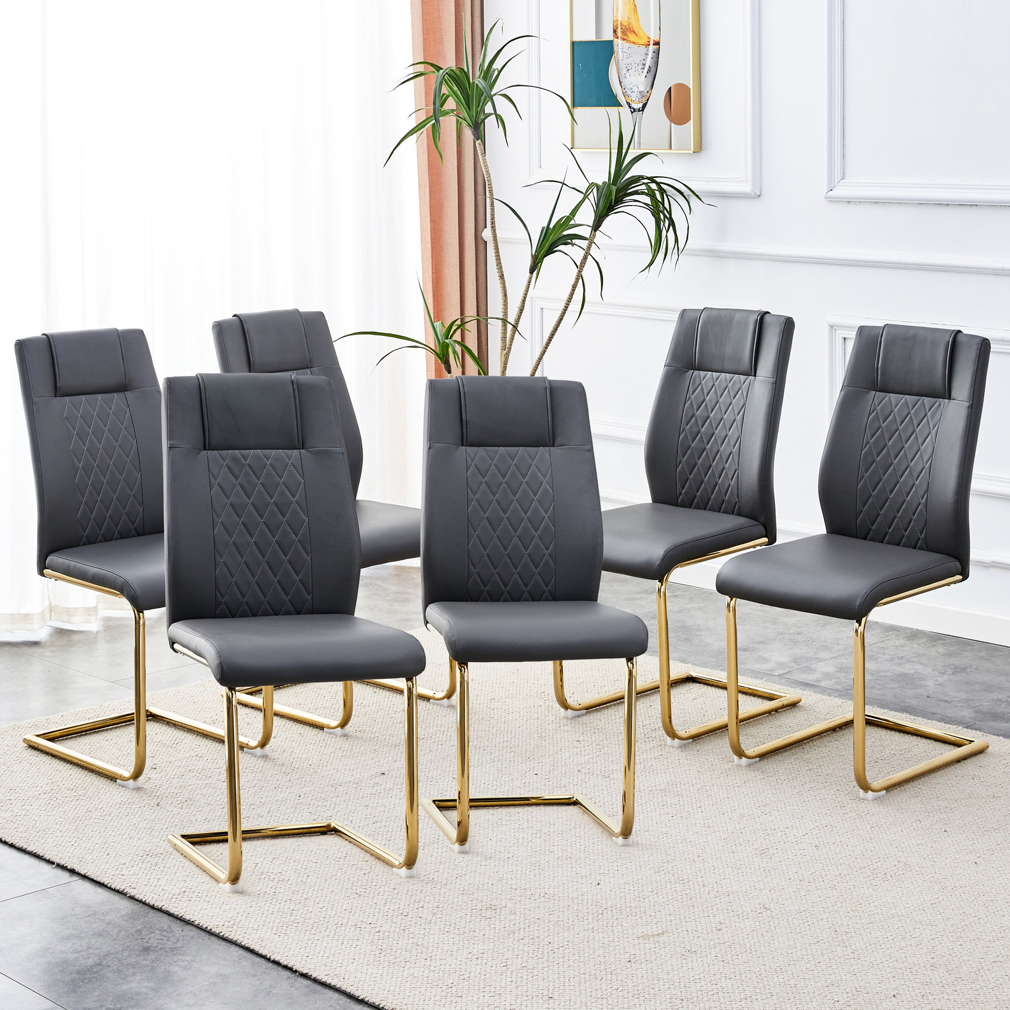 Latitude Run® Stylish Of 6 Black Dining Chairs With Faux Leather Seat ...