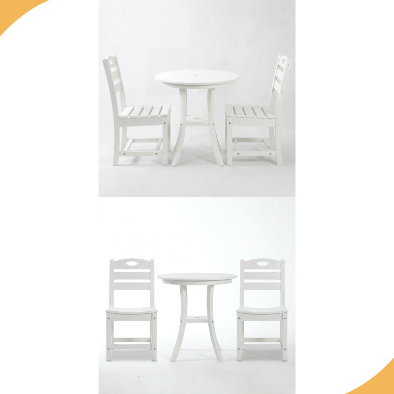 Ensemble bistro 3 pièces avec table ronde et 2 chaises, Blanc, Blanc