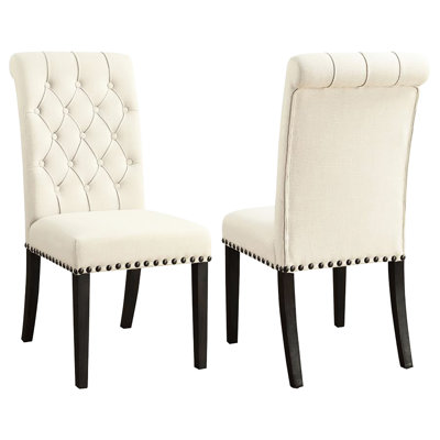 Of 2 Beige Side Chairs - Classic Tufting, Soft Padded Seat, Stable Square Legs For Dining And Office , Foam Padding, Interior Decoration
