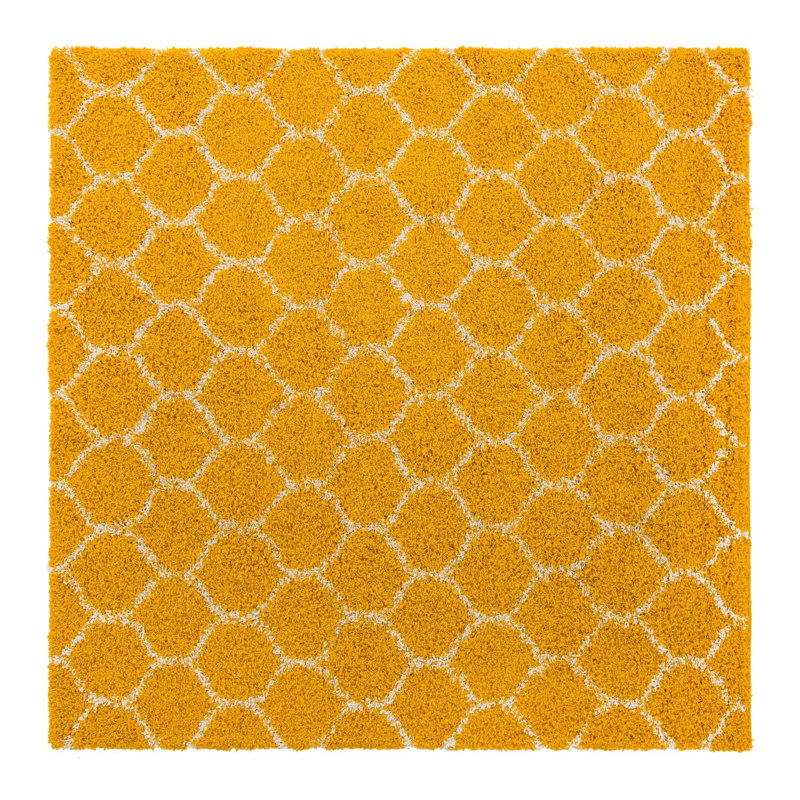 Tapis à poils longs Ruby Trellis - jaune, Carré 7 pi 10 po