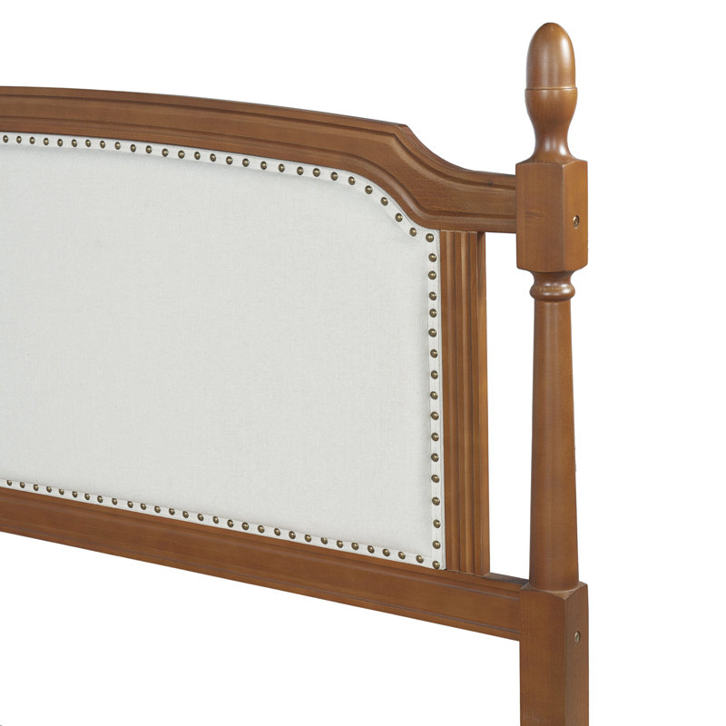 Lit plateforme tapissier Aveloire Classic, Grand lit, Beige et noyer