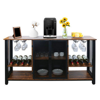 55" Brown Industrial Wine Cabinet, Coffee Bar Cabinet With Wine Rack, Metal Sideboard & Buffet Cabinet by 17 Stories