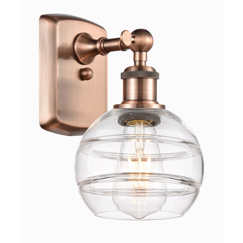 Applique murale 1 lumière Ballston Bienes, Transparent, H 8,88 po x l 5,88 po x P 7,06 po, Cuivre antique