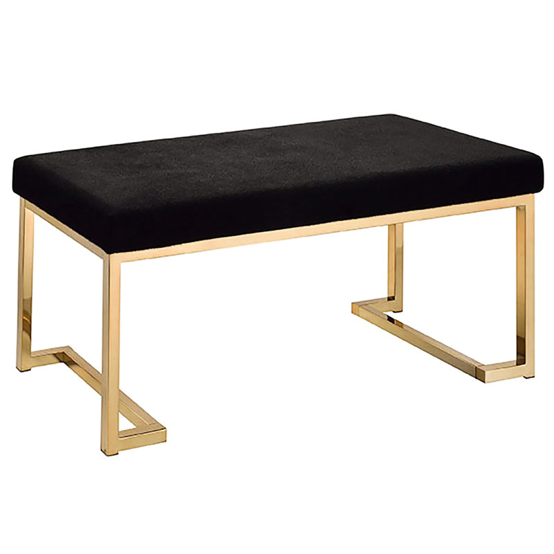 Contemporary Black And Champagne Bedroom Bench With Upholstered Seat Chic Rectangular Frame