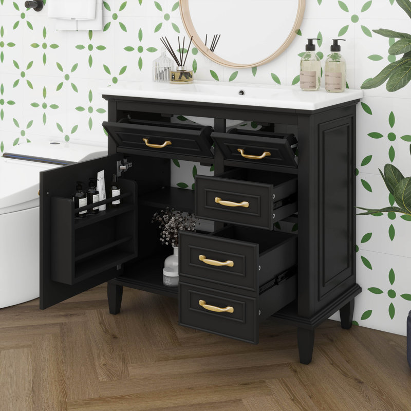 36 In Bathroom Vanity With Sink, Soft-Closing Door, Drawers And Flip-Out Drawers, Bathroom Vanity Sink Cabinet With Adjustable Shelves