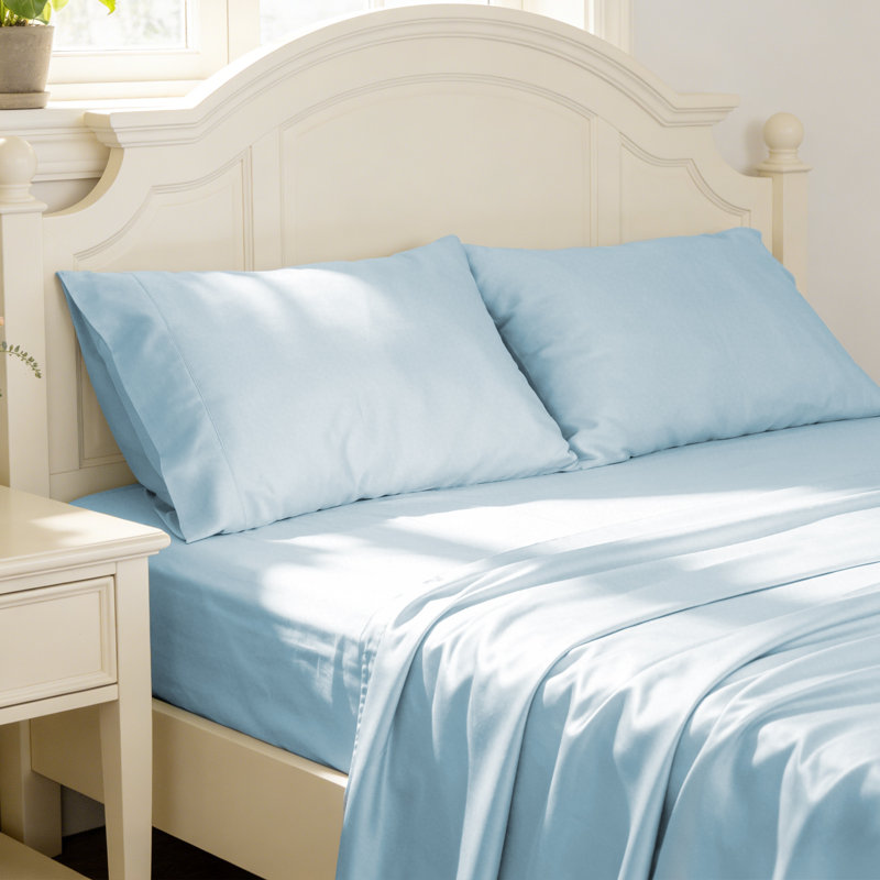 Ensemble de taies d'oreiller en satin de coton 220 fils, Bleu clair, Taie d’oreiller standard