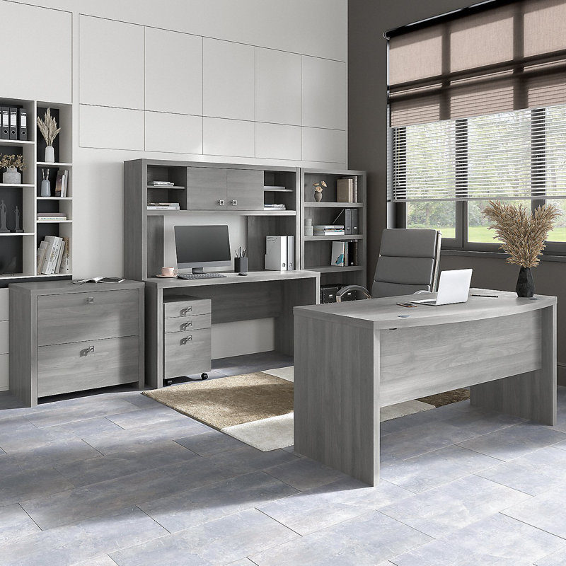 Ensemble de bureau avec huche 5 pièces Echo Front, Gris moderne