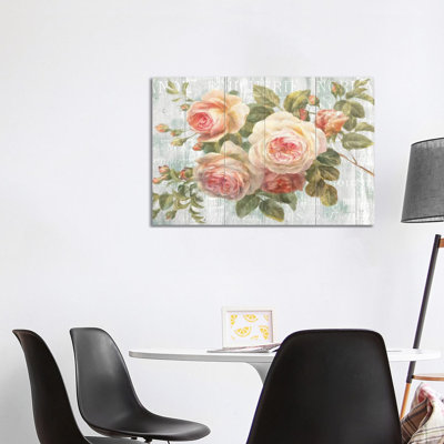 Vintage Roses on Driftwood 1 Piece Painting on Canvas