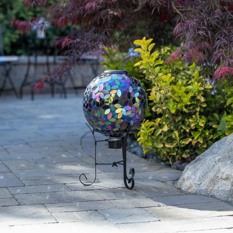 12"H Solar Gazing Globe with Mosaic Peacock Design, Multi
