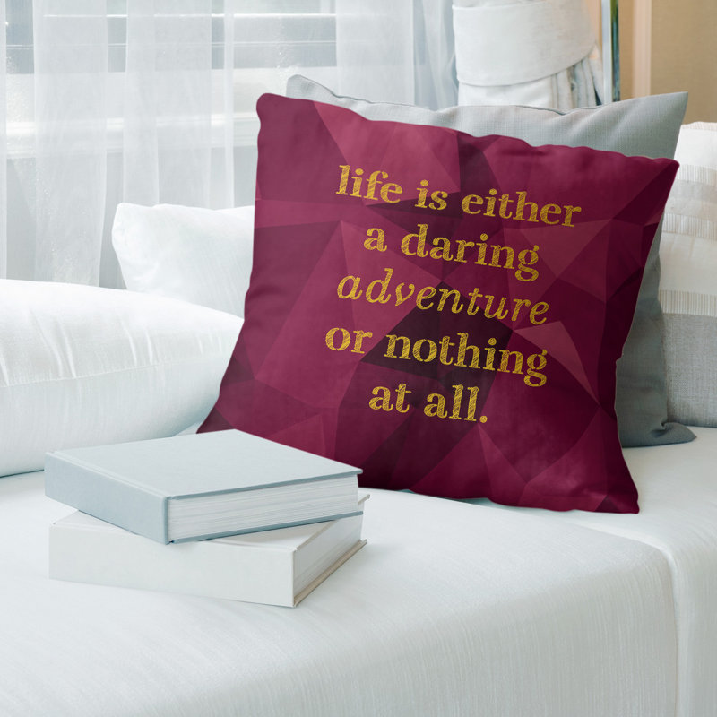 Oreiller en fausse pierre-citation vie adventure, 26 po x 26 po, Spinelle / or