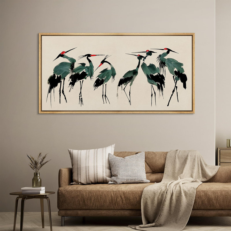 «Crane Heron Bird», impression sur toile très grande, Impression encadrée flottante sans passe-partout, H 30 po x l 60 po