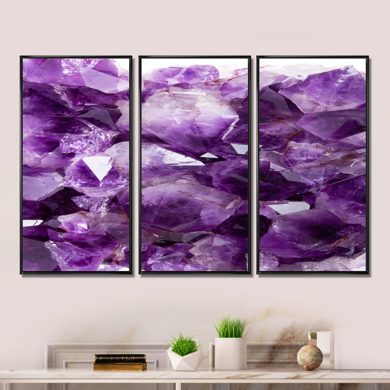 Améthyste mauve - ensemble de 3 toiles encadrées en pierre, Noir, H 28 po x l 36 po x P 1 po