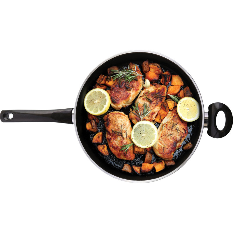 Poêle à frire antiadhésive en aluminium avec couvercle YBM Home, 12,5 po