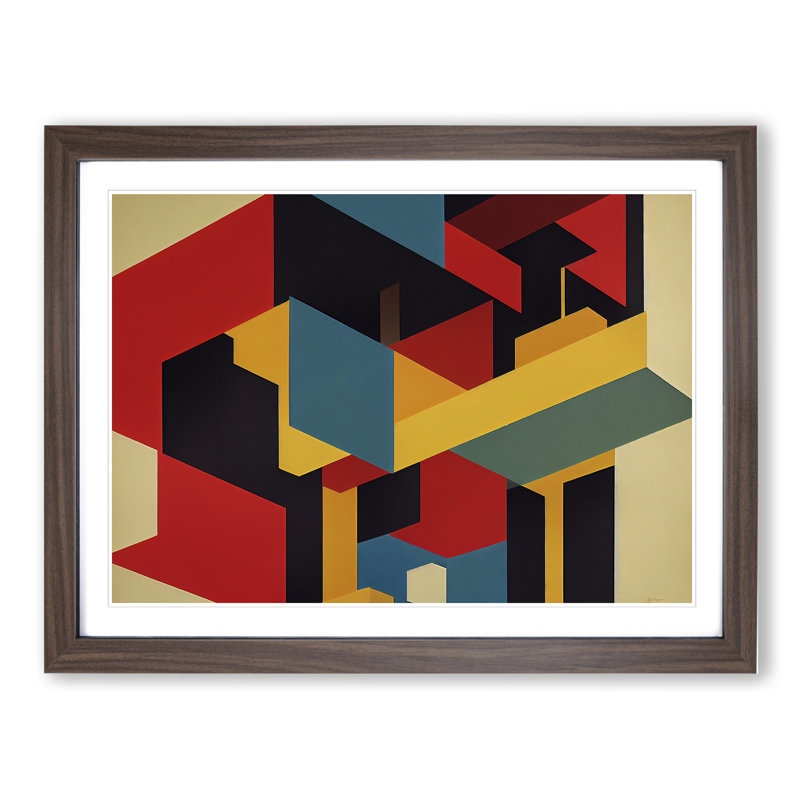 XH1022-8674X Suprematism Abstract Art Vol.5 - Single Picture Frame Painting, 25cm H x 34cm W x 2cm D, Walnut
