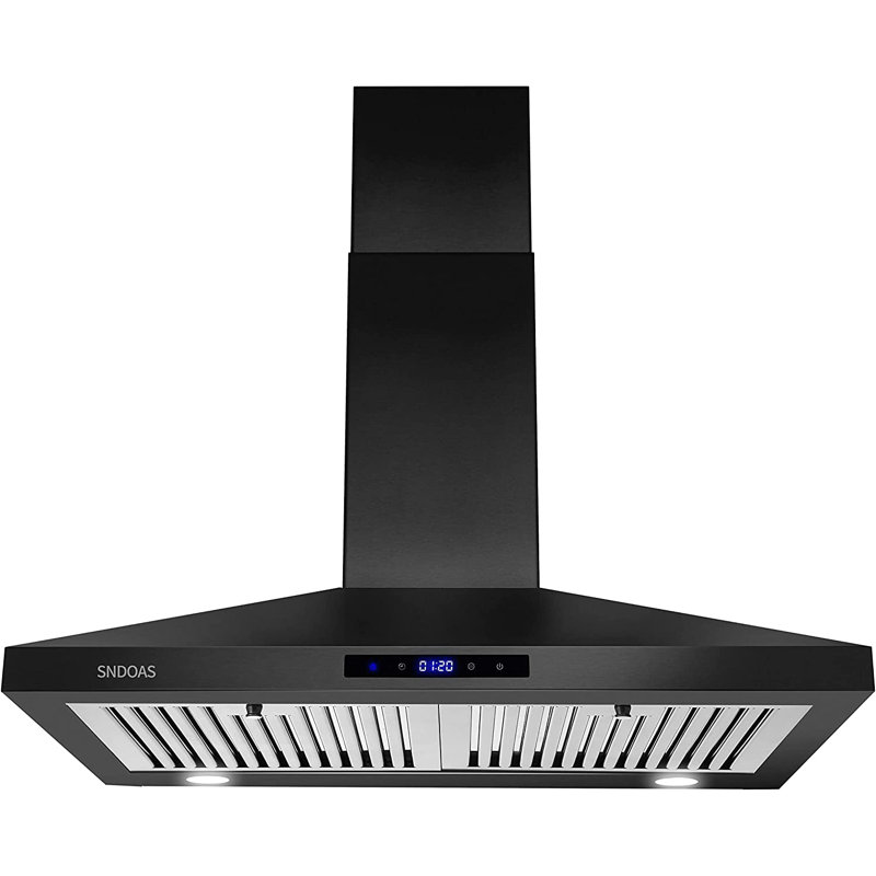 Hotte murale convertible 29,3 po de largeur et 450 pi³ / min en acier inoxydable, Noir