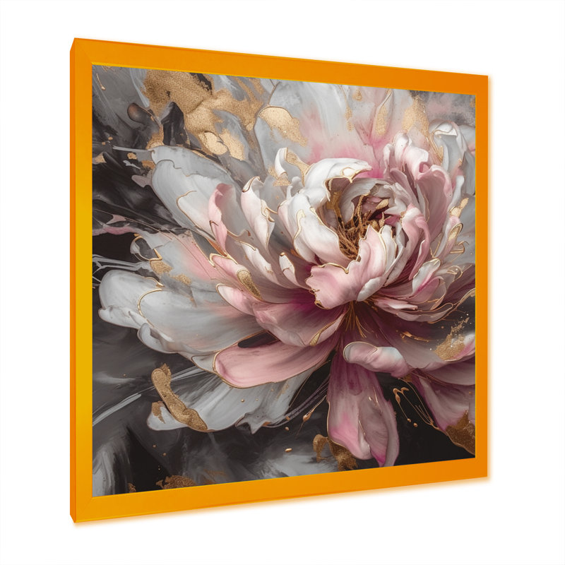 " White Pink Peonies Blooming ", 16" H x 16" W x 1" D, Gold Picture Framed
