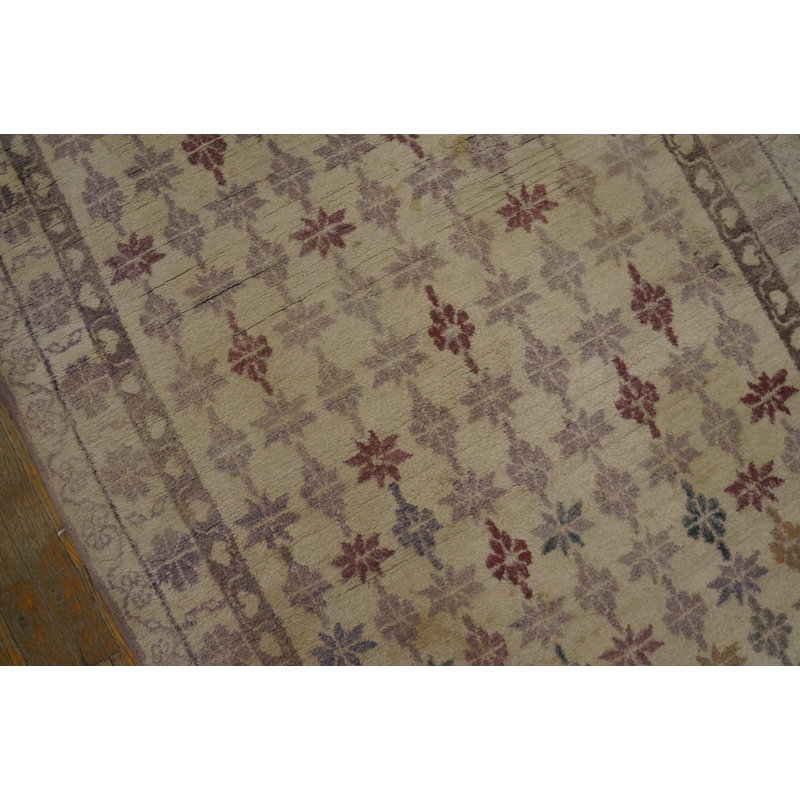 Light Ivory Color Antique Small Size Tribal Geometric Indian Agra Cotton Pile Area Rug