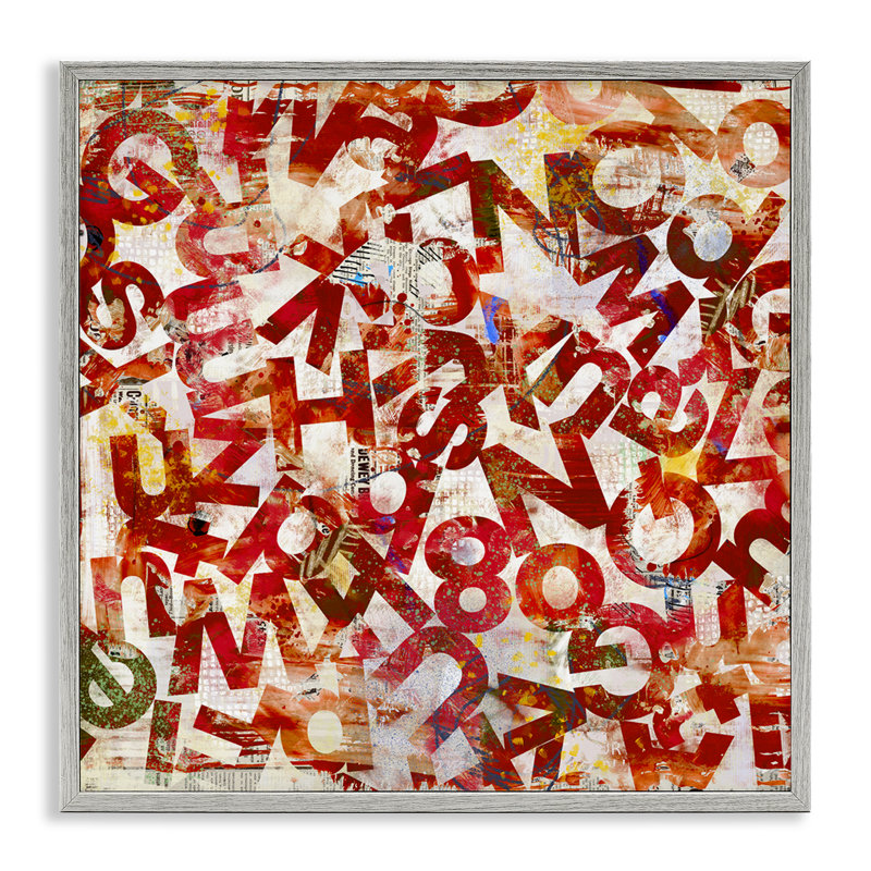 «Red Typographie Collage», estampe numérique encadrée par Laura Gibson, Estampe numérique Farmhouse, H 12 po x l 12 po