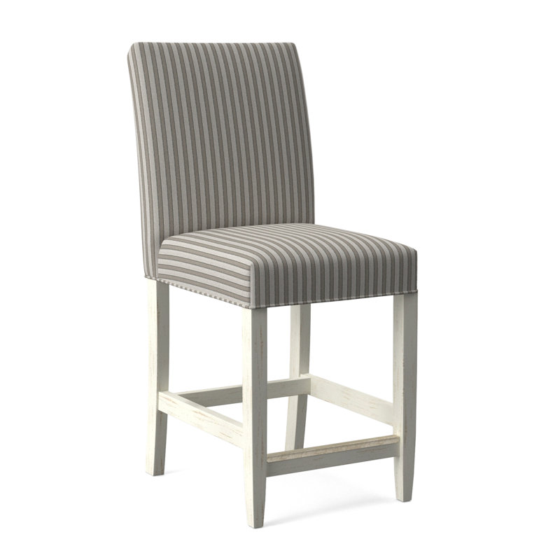 Manhattan Upholstered Stool with Solid Wood Frame, Green and Blue Stripe; 0252-54, Antique Frost White Finish